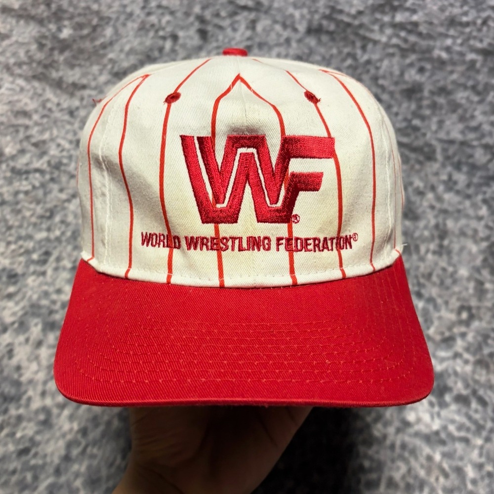 Vintage 90s WWF World Wrestling Federation Pinstripe Hat Snapback Red White
